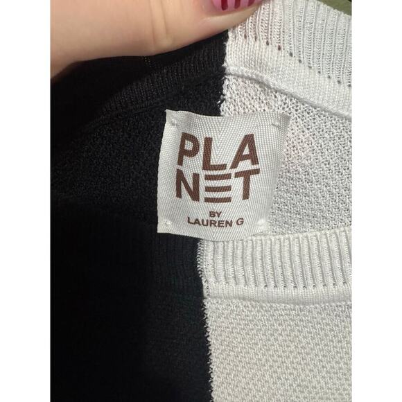 Planet By Lauren G Color Block Striped Sweater Crewneck Blue Black One Size - Picture 7 of 12